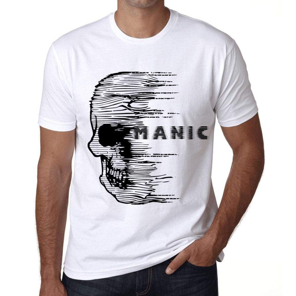 Mens Vintage Tee Shirt Graphic T Shirt Anxiety Skull Manic White - White / Xs / Cotton - T-Shirt