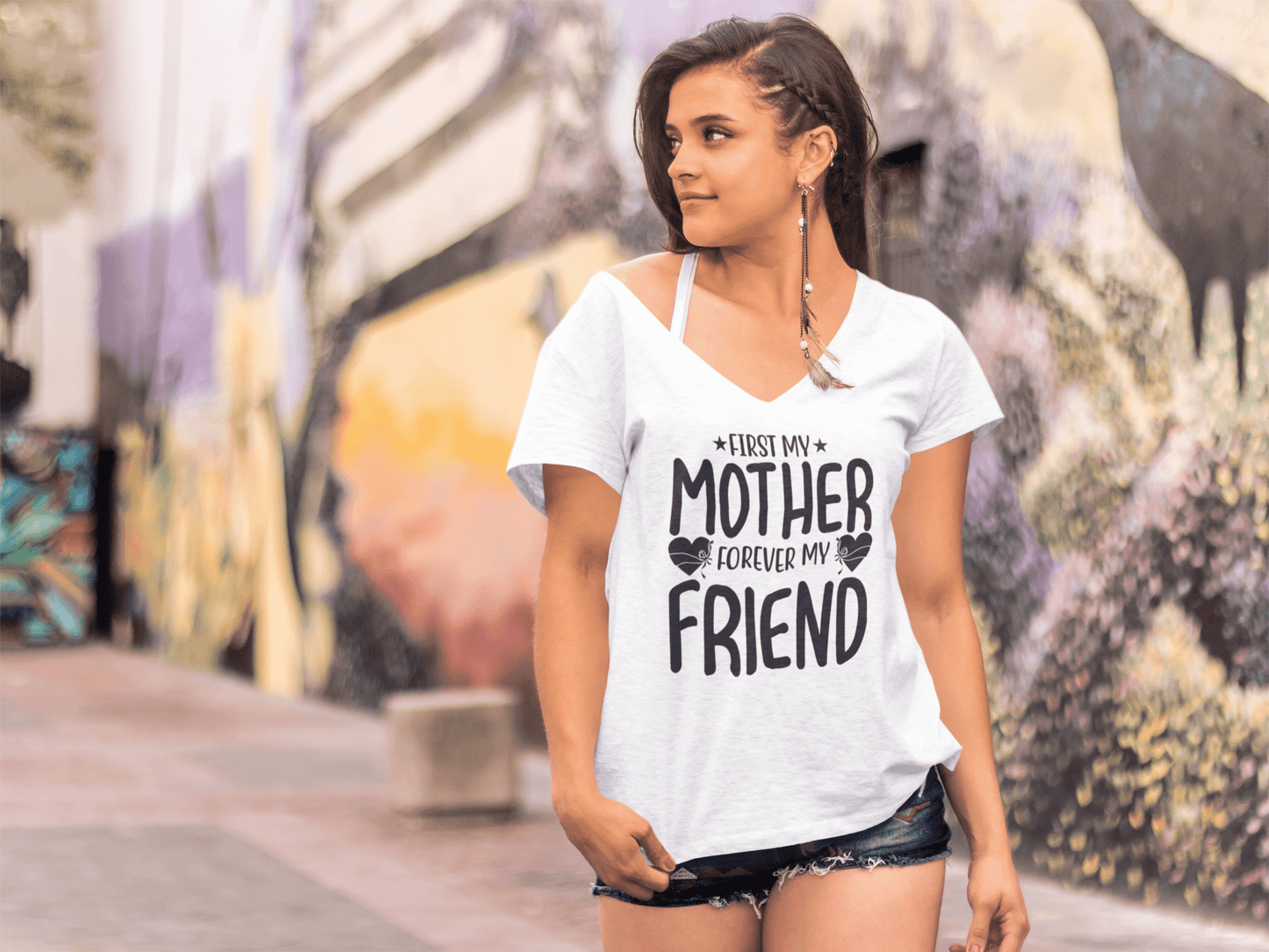 ULTRABASIC Women's T-Shirt First My Mother Forever My Friend - Short Sleeve Tee Shirt Tops