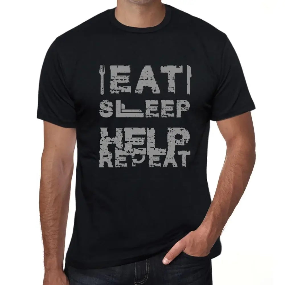 Men's Graphic T-Shirt Eat Sleep Help Repeat Eco-Friendly Limited Edition Short Sleeve Tee-Shirt Vintage Birthday Gift Novelty