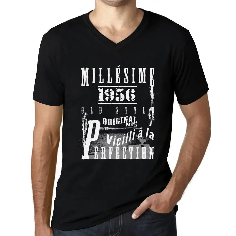 Men's Graphic T-Shirt V Neck Vintage Aged to Perfection 1956 – Millésime Vieilli à la Perfection 1956 – 68th Birthday Anniversary 68 Year Old Gift 1956 Vintage Eco-Friendly Short Sleeve Novelty Tee