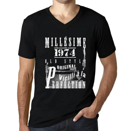 Men's Graphic T-Shirt V Neck Vintage Aged to Perfection 1974 – Millésime Vieilli à la Perfection 1974 – 50th Birthday Anniversary 50 Year Old Gift 1974 Vintage Eco-Friendly Short Sleeve Novelty Tee