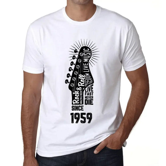 Men's Graphic T-Shirt Live Fast, Never Die Guitar and Rock & Roll Since 1959 65th Birthday Anniversary 65 Year Old Gift 1959 Vintage Eco-Friendly Short Sleeve Novelty Tee