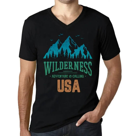 Men's Graphic T-Shirt V Neck Wilderness, Adventure Is Calling Usa Eco-Friendly Limited Edition Short Sleeve Tee-Shirt Vintage Birthday Gift Novelty