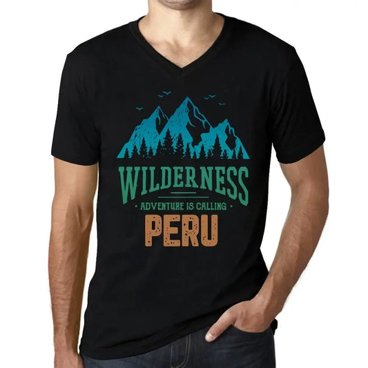 Men's Graphic T-Shirt V Neck Wilderness, Adventure Is Calling Peru Eco-Friendly Limited Edition Short Sleeve Tee-Shirt Vintage Birthday Gift Novelty