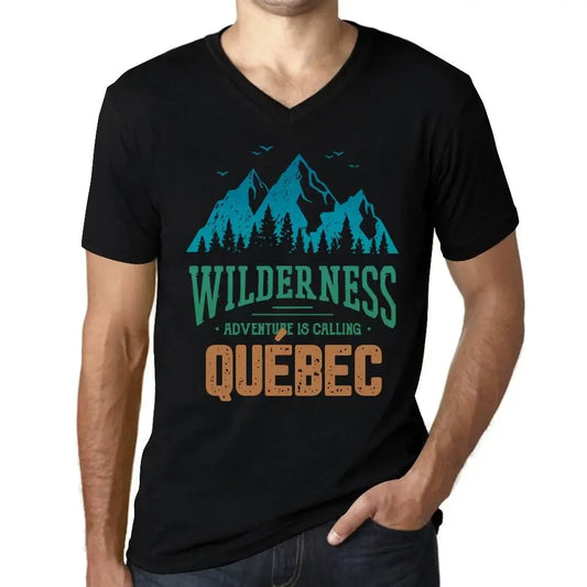 Men's Graphic T-Shirt V Neck Wilderness, Adventure Is Calling Québec Eco-Friendly Limited Edition Short Sleeve Tee-Shirt Vintage Birthday Gift Novelty