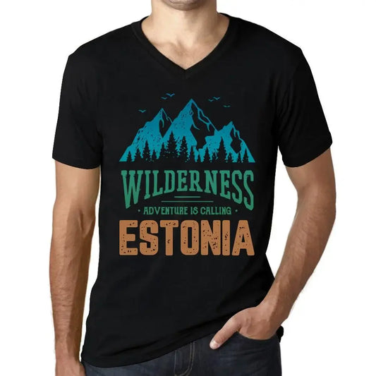 Men's Graphic T-Shirt V Neck Wilderness, Adventure Is Calling Estonia Eco-Friendly Limited Edition Short Sleeve Tee-Shirt Vintage Birthday Gift Novelty