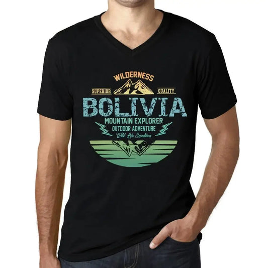 Men's Graphic T-Shirt V Neck Outdoor Adventure, Wilderness, Mountain Explorer Bolivia Eco-Friendly Limited Edition Short Sleeve Tee-Shirt Vintage Birthday Gift Novelty