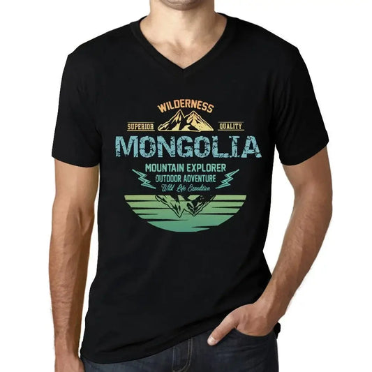 Men's Graphic T-Shirt V Neck Outdoor Adventure, Wilderness, Mountain Explorer Mongolia Eco-Friendly Limited Edition Short Sleeve Tee-Shirt Vintage Birthday Gift Novelty