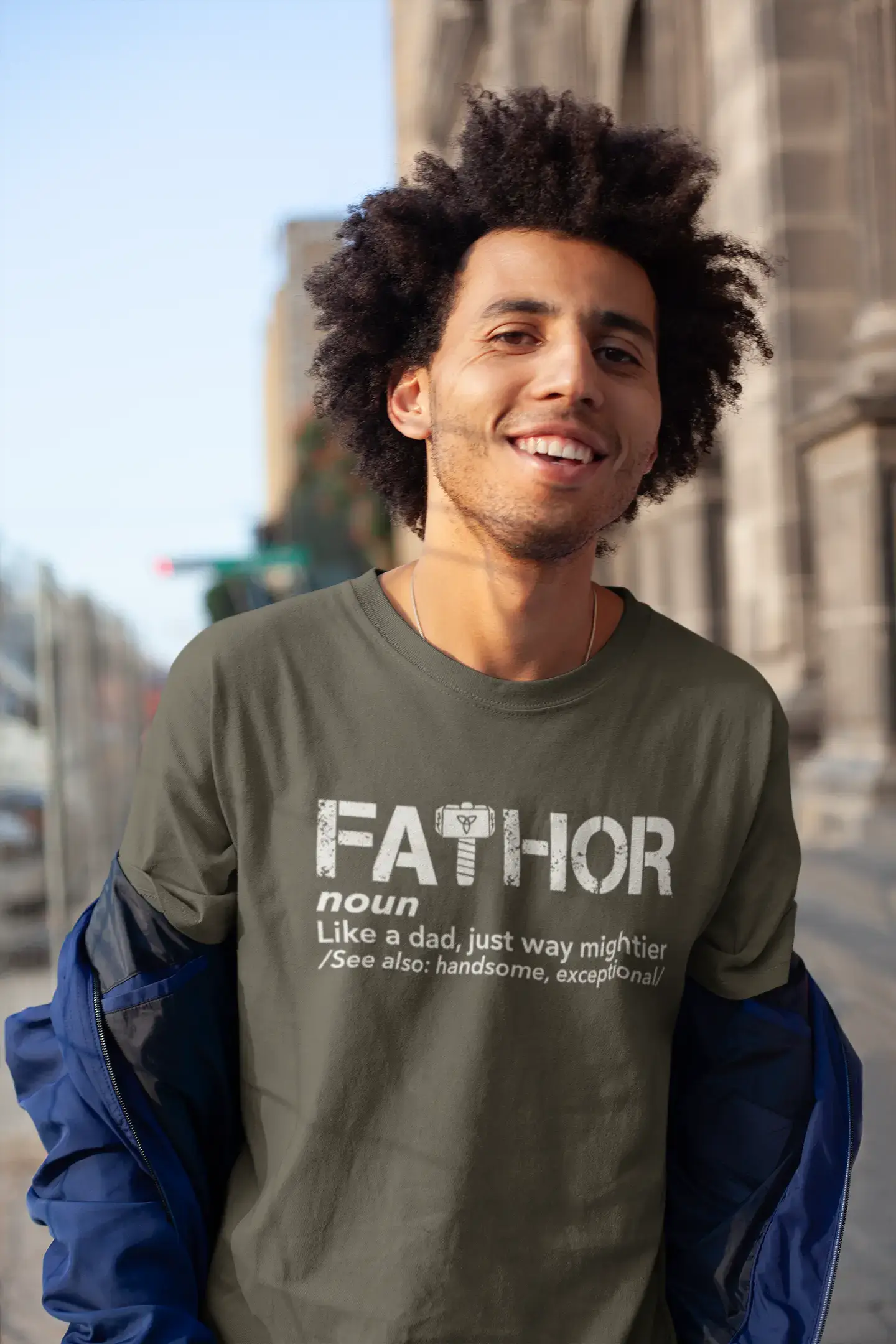 ULTRABASIC - Graphic Men's Fa-Thor Like Dad Just Way Mightier Shirt Printed Letters Military Green