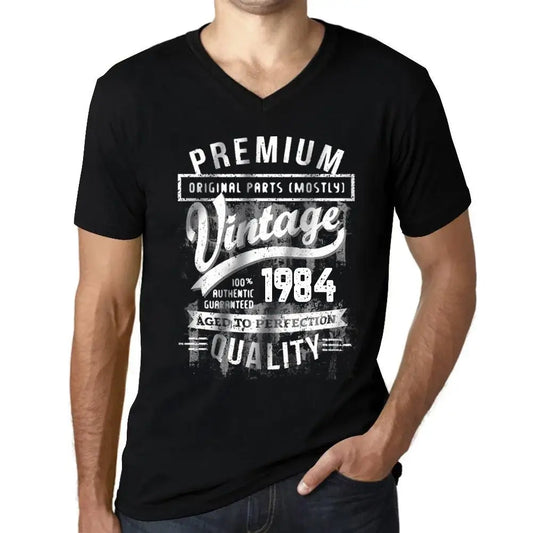 Men's Graphic T-Shirt V Neck Original Parts (Mostly) Aged to Perfection 1984 40th Birthday Anniversary 40 Year Old Gift 1984 Vintage Eco-Friendly Short Sleeve Novelty Tee
