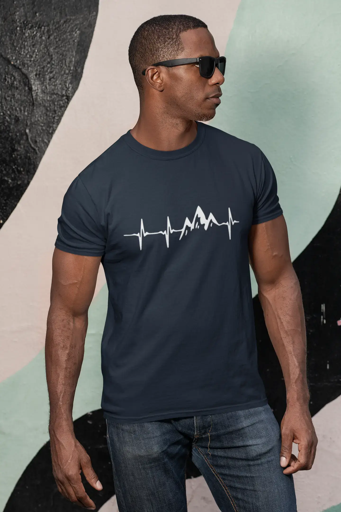 ULTRABASIC - Graphic Printed Men's Mountain Heartbeat T-Shirt Military Green