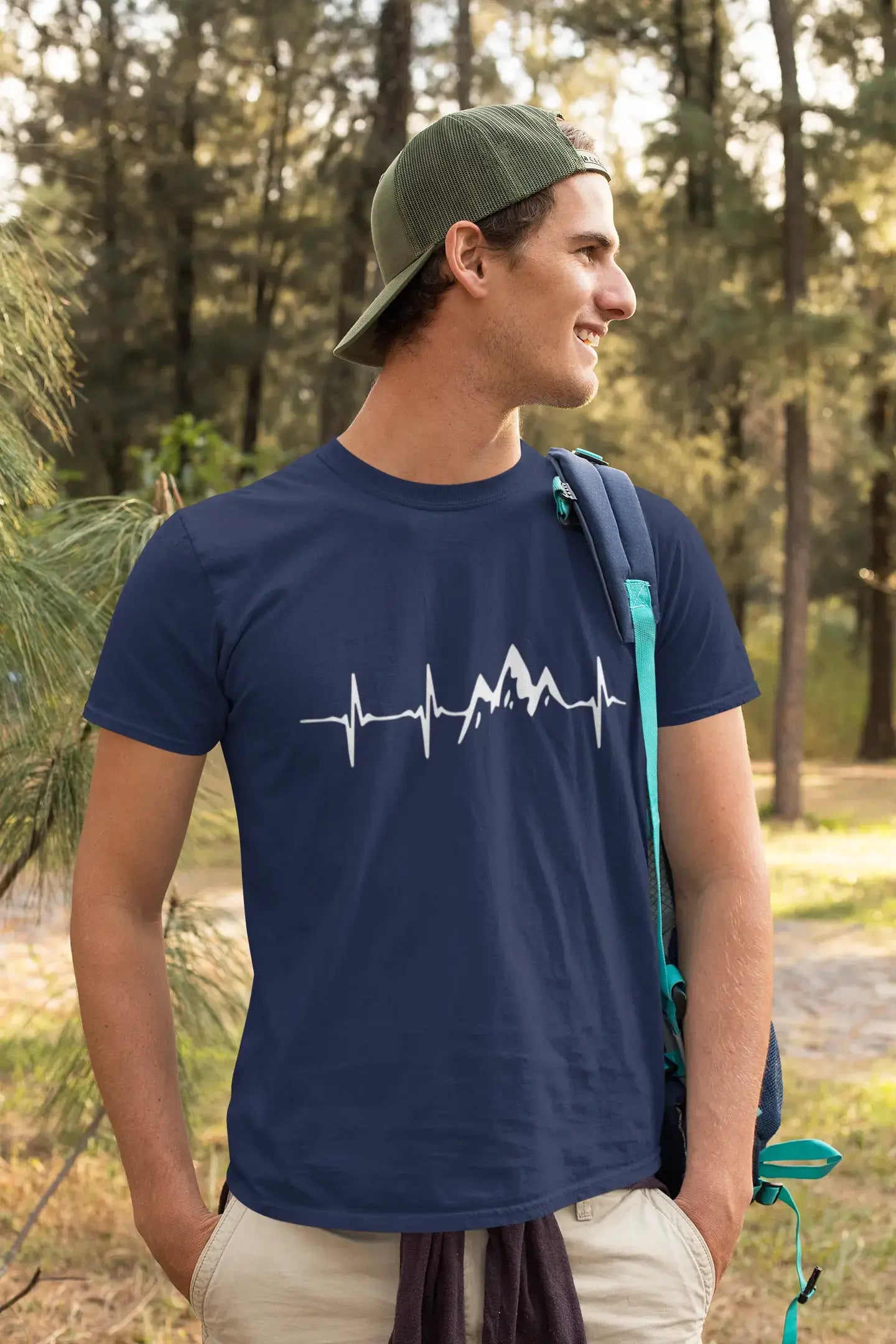 ULTRABASIC - Graphic Printed Men's Mountain Heartbeat T-Shirt Military Green