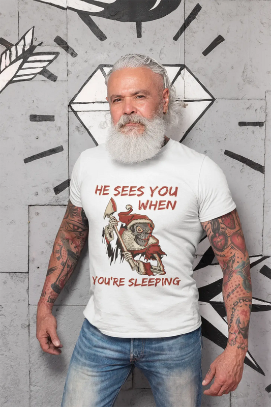 ULTRABASIC Men's Graphic T-Shirt He Sees You When You're Sleeping - Skull Shirt