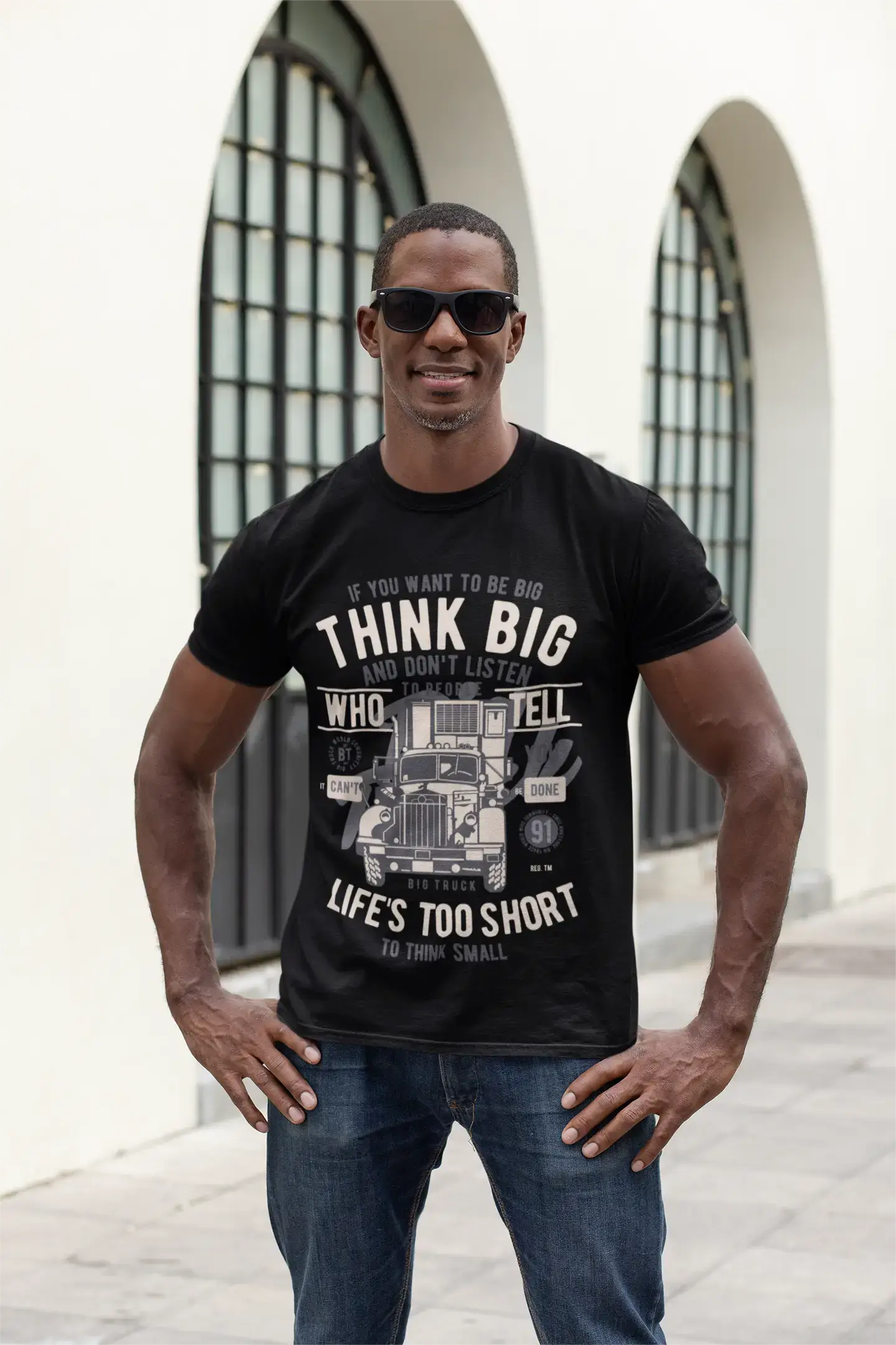 ULTRABASIC Men's Graphic T-Shirt Think Big Life's Too Short - Big Truck Tee Shirt