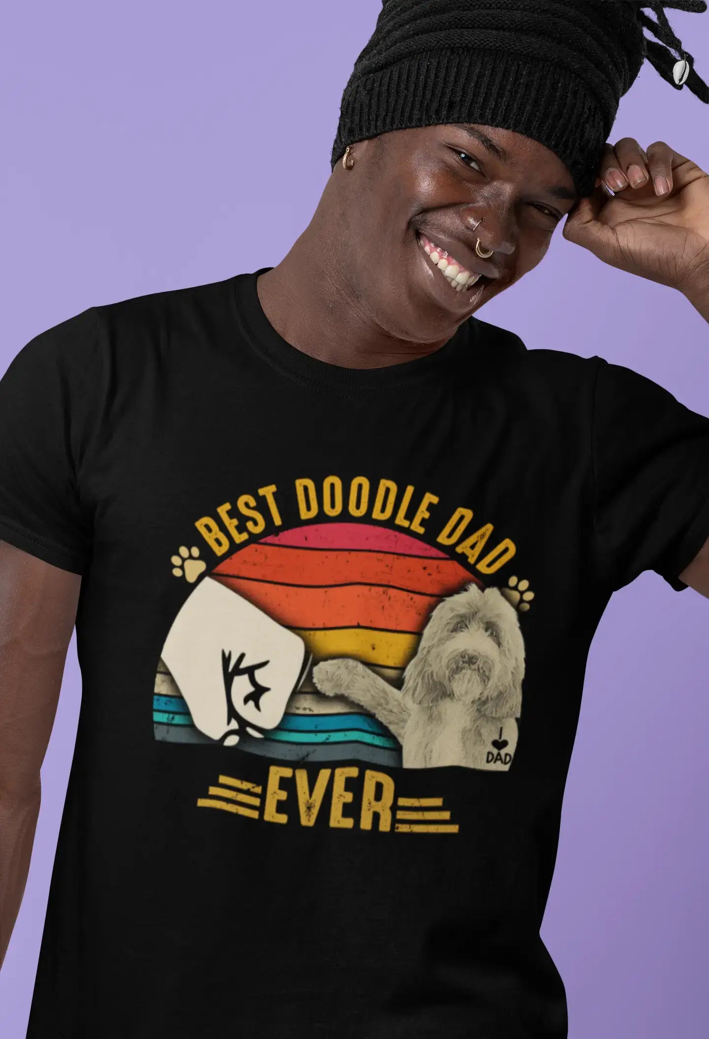 ULTRABASIC Men's Graphic T-Shirt Best Doodle Dad Ever - Dog Fist Bump - Vintage Shirt