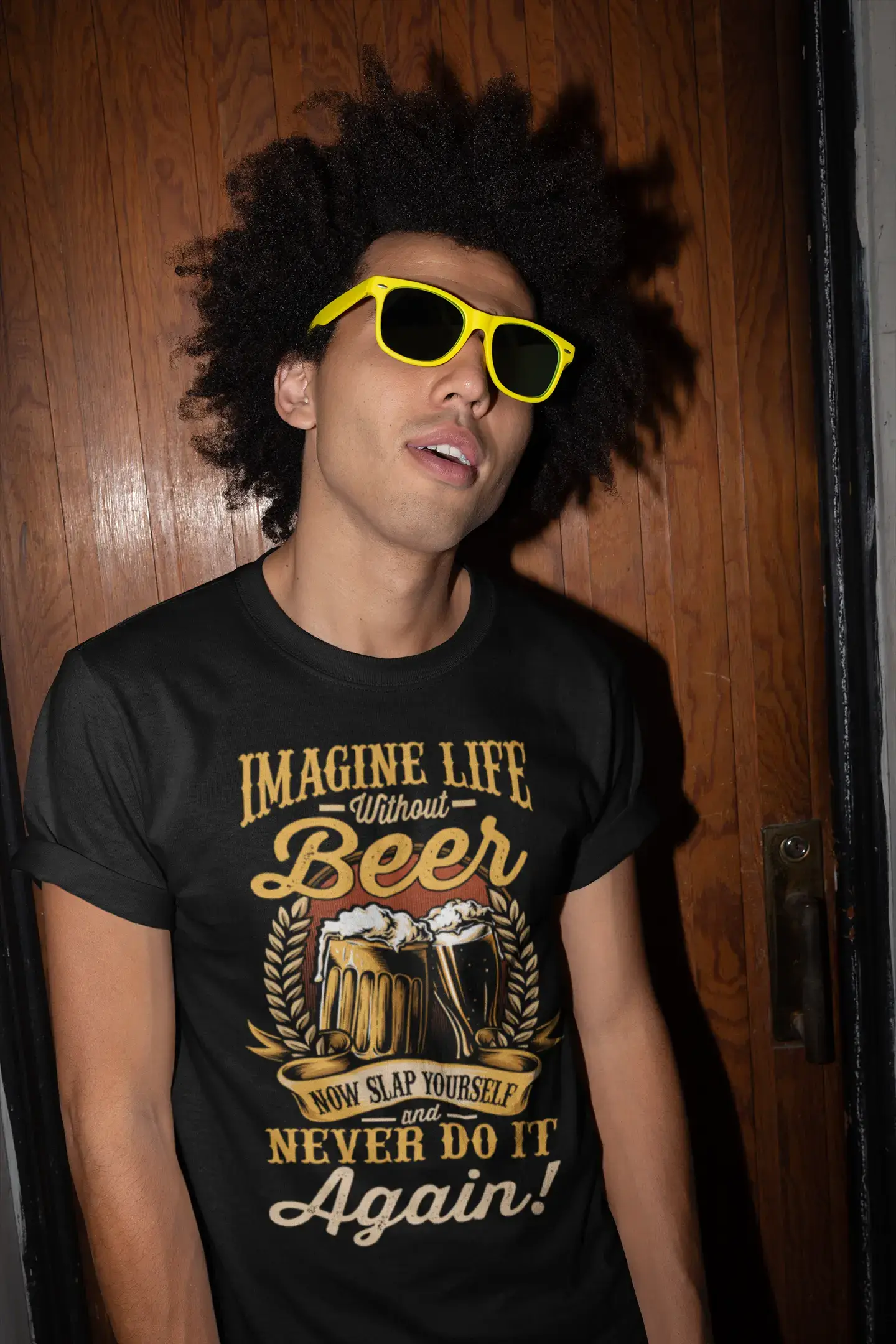 ULTRABASIC Men's Funny T-Shirt Imagine Life Without Beer Now Sleep Yourself and Never Do It Again