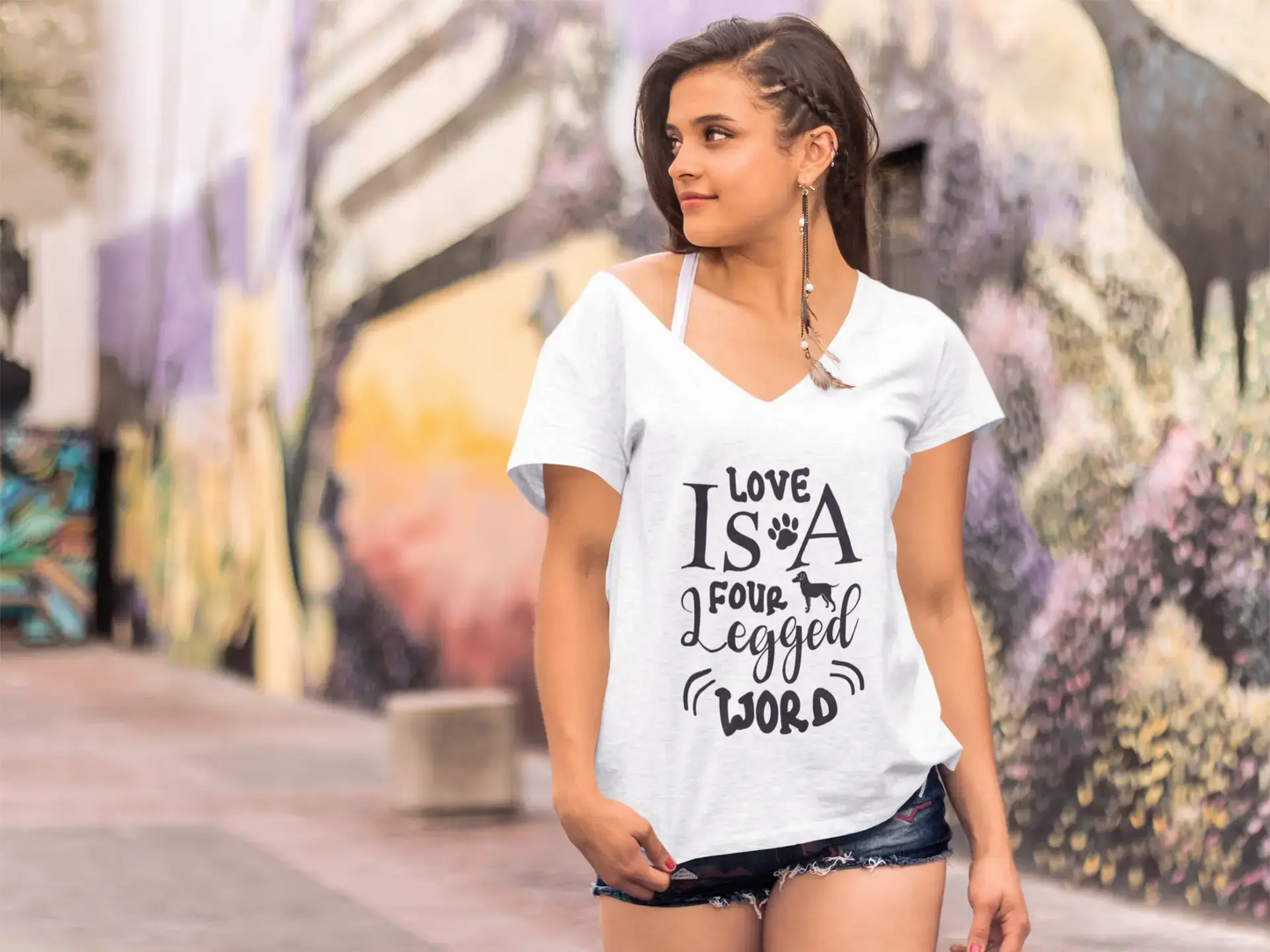 ULTRABASIC Women's T-Shirt Love Is a Four Legged Word - Dog Short Sleeve Tee Shirt Tops