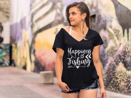 ULTRABASIC Women's T-Shirt Happiness is Fishing - Short Sleeve Tee Shirt Tops