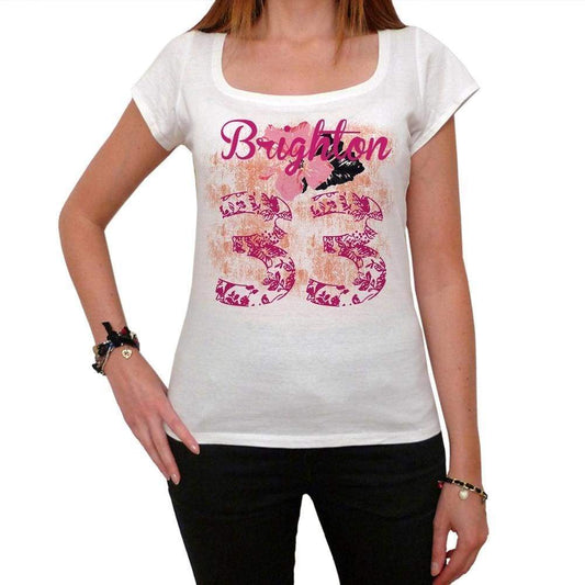 33 Brighton City With Number Womens Short Sleeve Round White T-Shirt 00008 - Casual