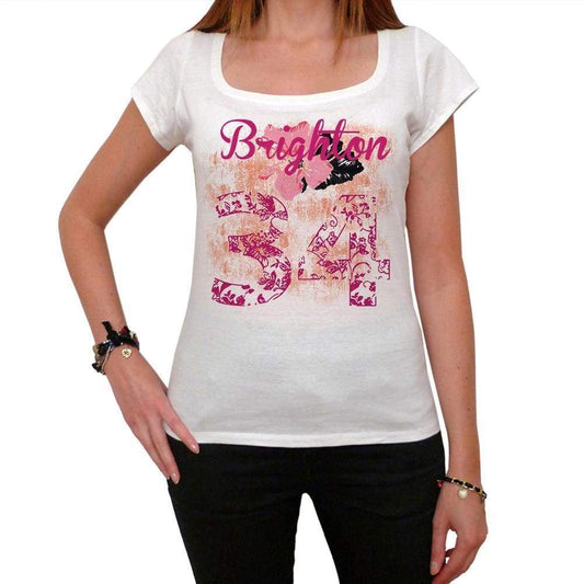 34 Brighton City With Number Womens Short Sleeve Round White T-Shirt 00008 - Casual