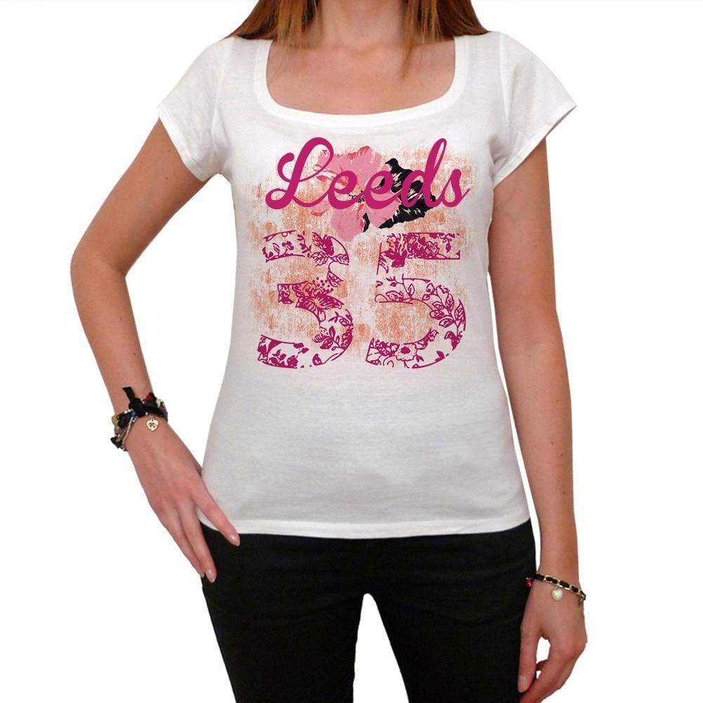35 Leeds City With Number Womens Short Sleeve Round White T-Shirt 00008 - Casual