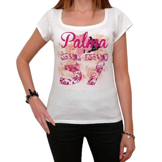 37 Palma City With Number Womens Short Sleeve Round White T-Shirt 00008 - Casual