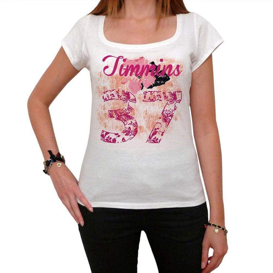 37 Timmins City With Number Womens Short Sleeve Round White T-Shirt 00008 - Casual