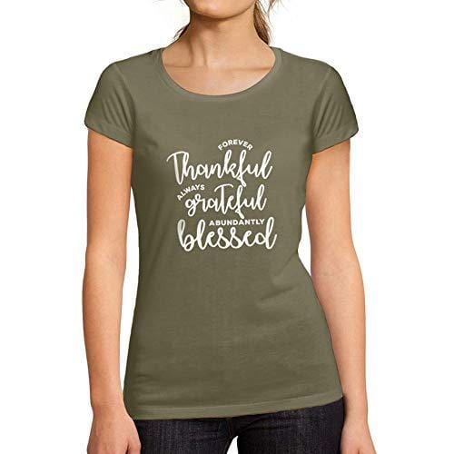 Ultrabasic - Femme Graphique Forever Thankful T-Shirt Cadeau Idées Tee Kaki