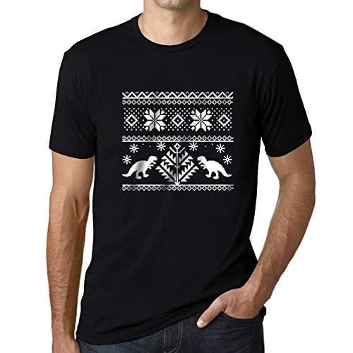 Ultrabasic - Homme T-Shirt Graphique Dinosaure Drôle Imprimé Lettres Noël Cadeau Noir Profond