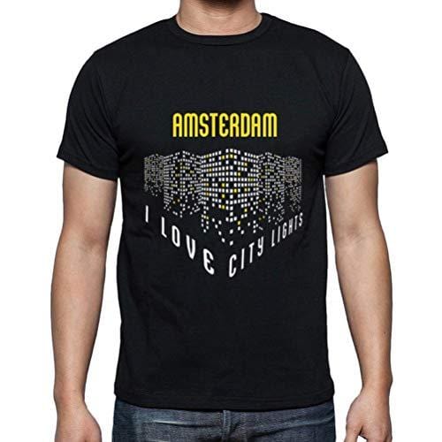 Ultrabasic - Homme T-Shirt Graphique J'aime Amsterdam Lumières Noir Profond