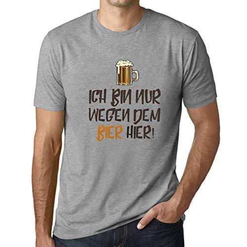 Ultrabasic - Homme T-Shirt Graphique Ich Bin Nur Wegen dem Bier Hier Gris Chiné