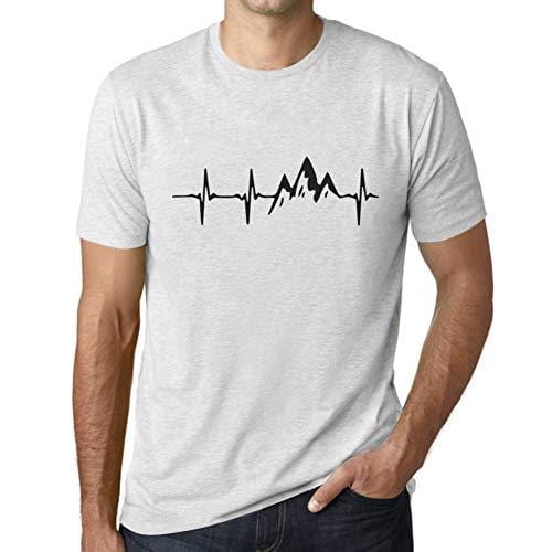 Ultrabasic - Homme T-Shirt Graphique Rythme Cardiaque de Montagne Blanc Chiné