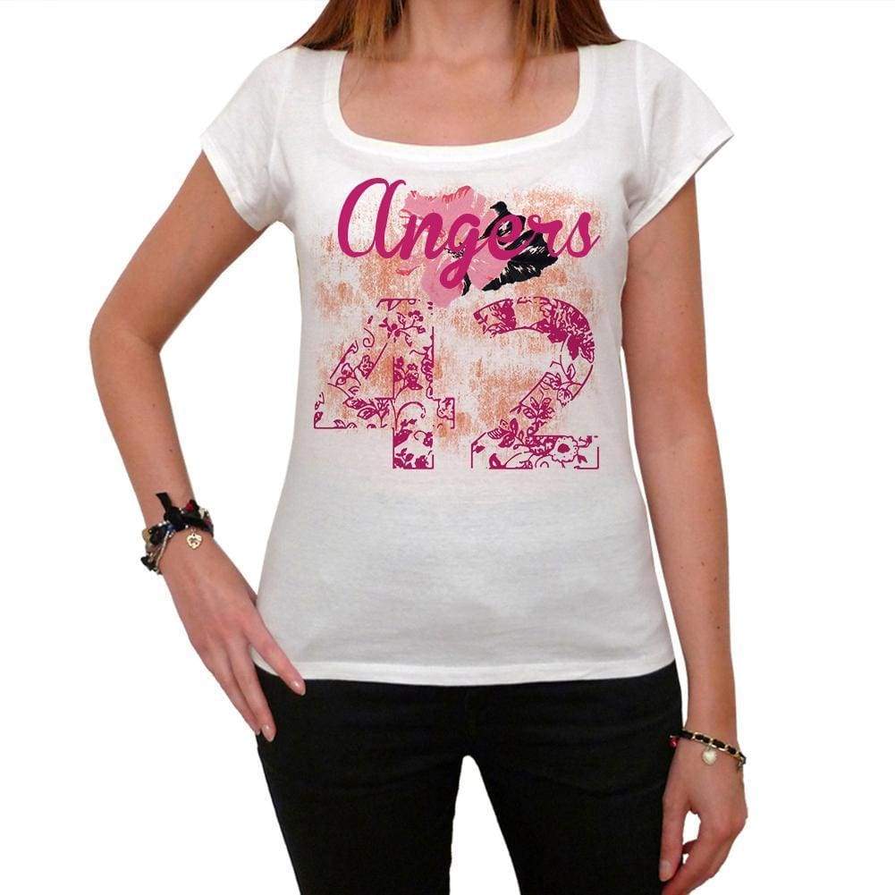 42 Angers City With Number Womens Short Sleeve Round White T-Shirt 00008 - White / Xs - Casual