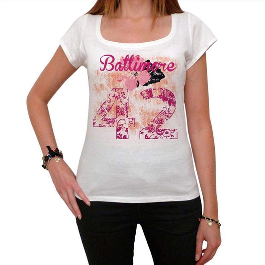 42 Baltimore City With Number Womens Short Sleeve Round White T-Shirt 00008 - White / Xs - Casual