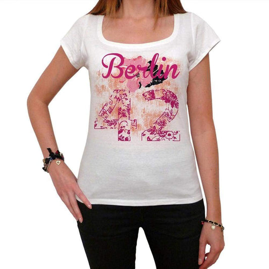 42 Berlin City With Number Womens Short Sleeve Round White T-Shirt 00008 - White / Xs - Casual