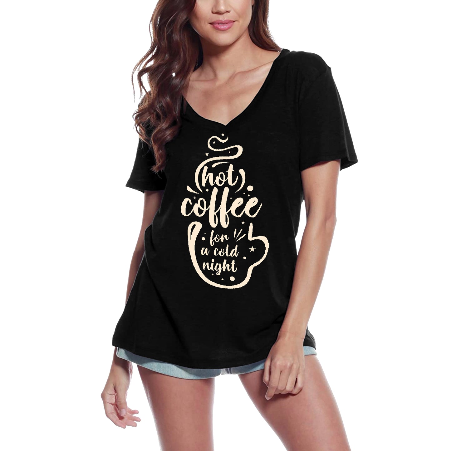 ULTRABASIC Women's T-Shirt Hot Coffee For a Cold Night - First Coffee - Vintage