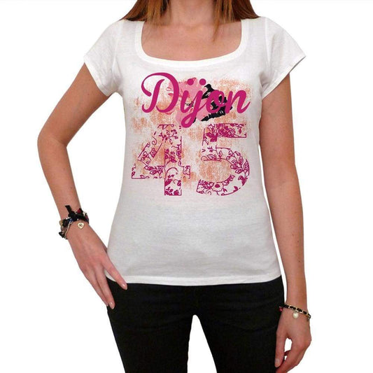 45 Dijon City With Number Womens Short Sleeve Round White T-Shirt 00008 - White / Xs - Casual