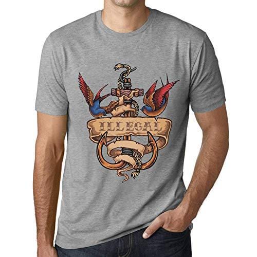 Ultrabasic - Homme T-Shirt Graphique Anchor Tattoo Illegal Gris Chiné