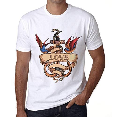 Ultrabasic - Homme T-Shirt Graphique Anchor Tattoo Love Blanc