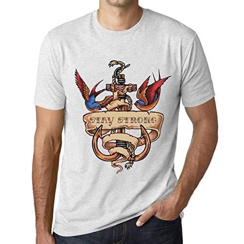 Ultrabasic - Homme T-Shirt Graphique Anchor Tattoo Stay Strong Blanc Chiné