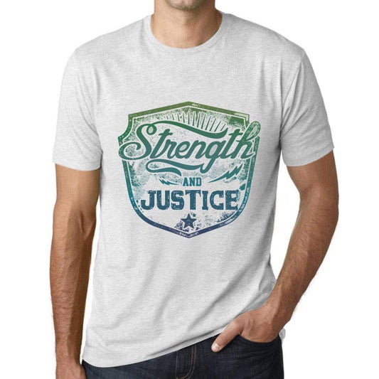 Homme T-Shirt Graphique Imprimé Vintage Tee Strength and Justice Blanc Chiné