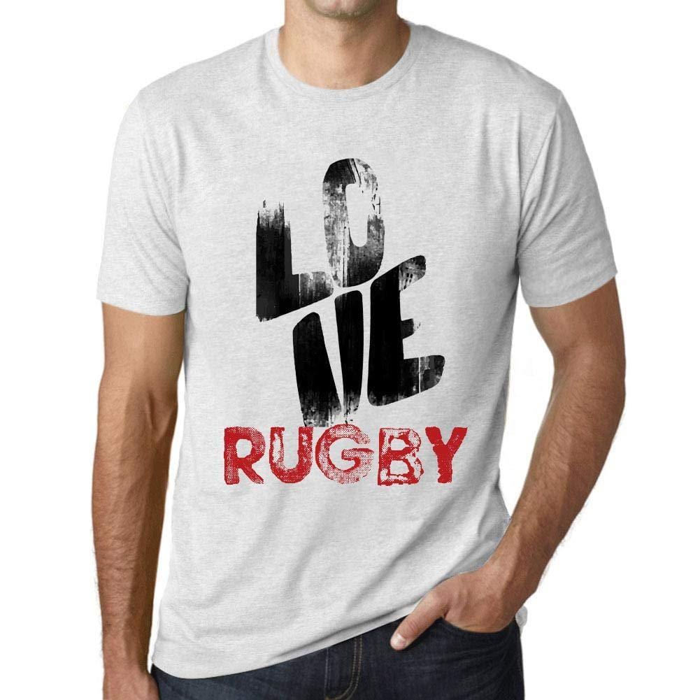 Ultrabasic - Homme T-Shirt Graphique Love Rugby Blanc Chiné