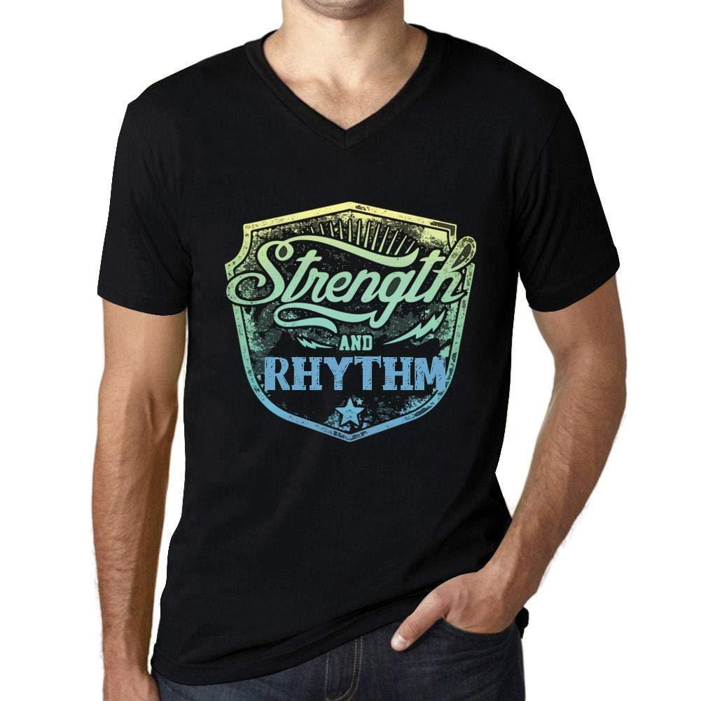 Homme T Shirt Graphique Imprimé Vintage Col V Tee Strength and Rhythm Noir Profond