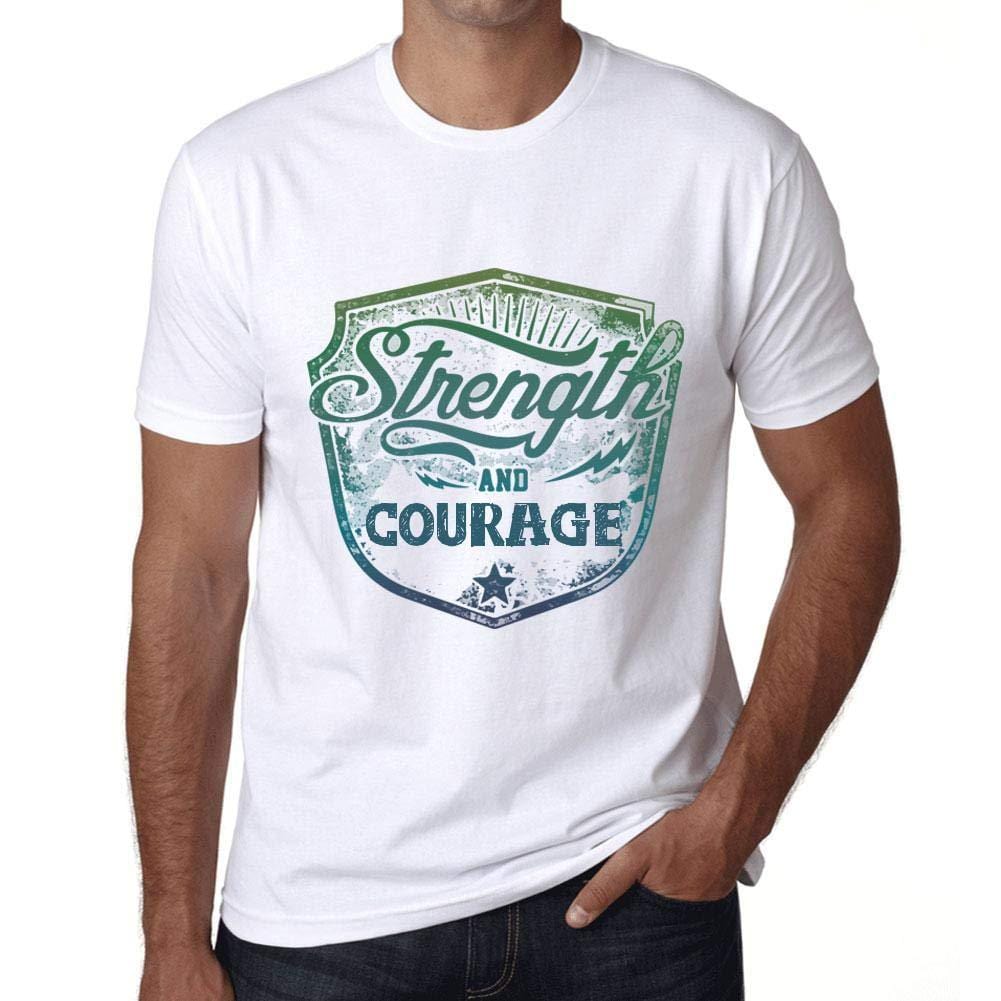 Homme T-Shirt Graphique Imprimé Vintage Tee Strength and Courage Blanc