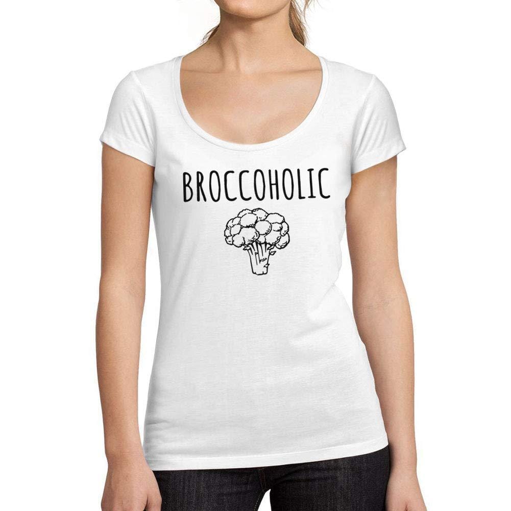 Ultrabasic - Tee-Shirt Femme col Rond Décolleté Broccoholique en Bonne Santé Drôle T-Shirt Imprimé Lettres Blanco