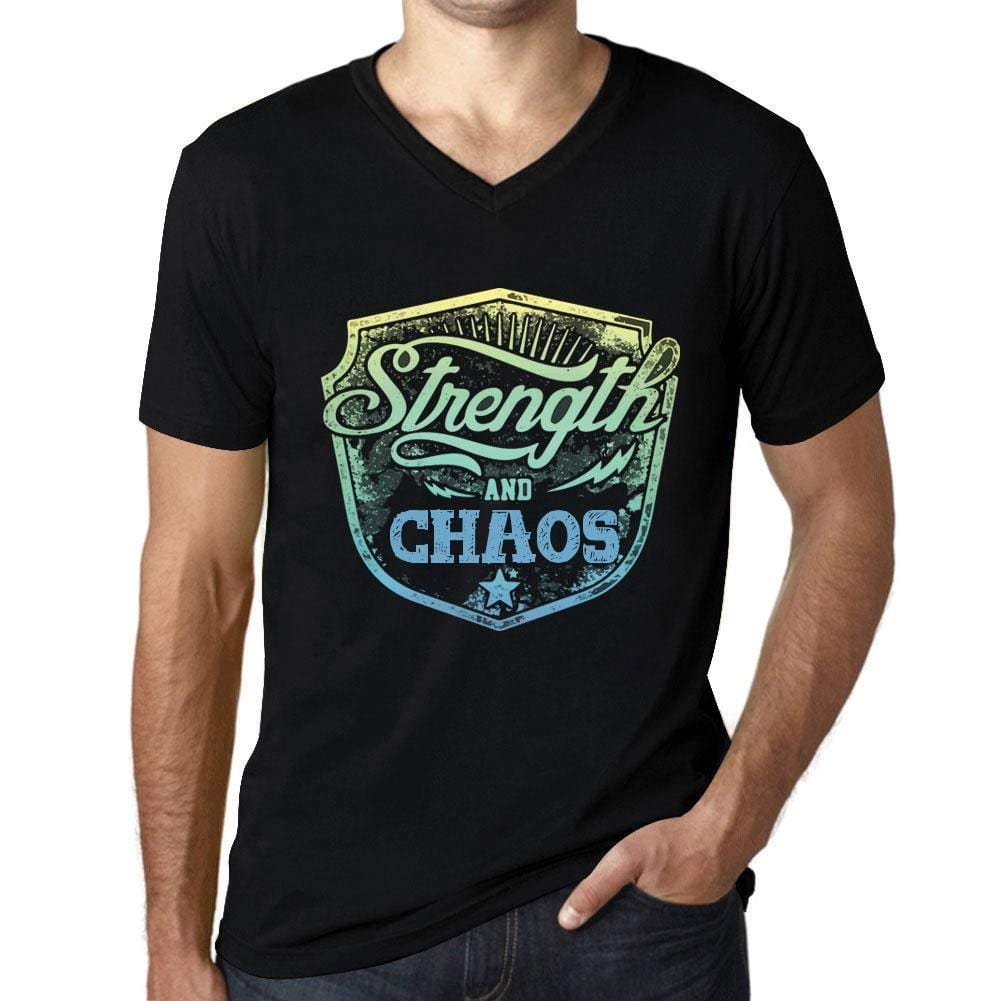 Homme T Shirt Graphique Imprimé Vintage Col V Tee Strength and Chaos Noir Profond