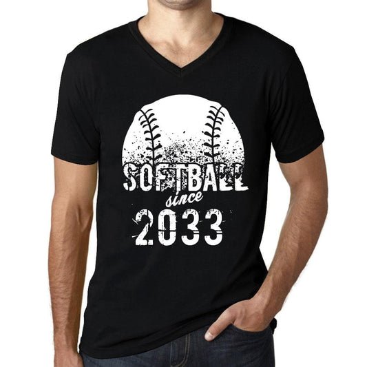 Men&rsquo;s Graphic V-Neck T-Shirt Softball Since 2033 Deep Black - Ultrabasic