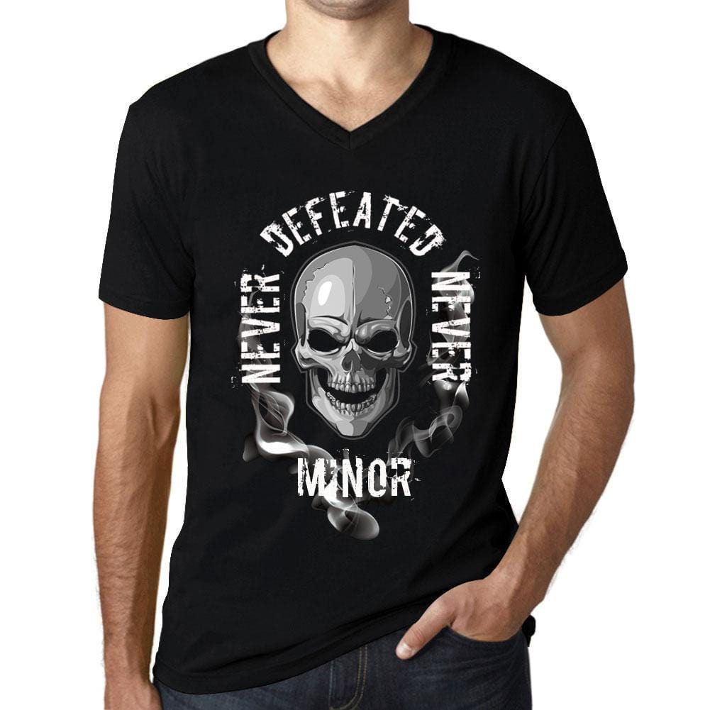 Men&rsquo;s Graphic V-Neck T-Shirt Never Defeated, Never MINOR Deep Black - Ultrabasic