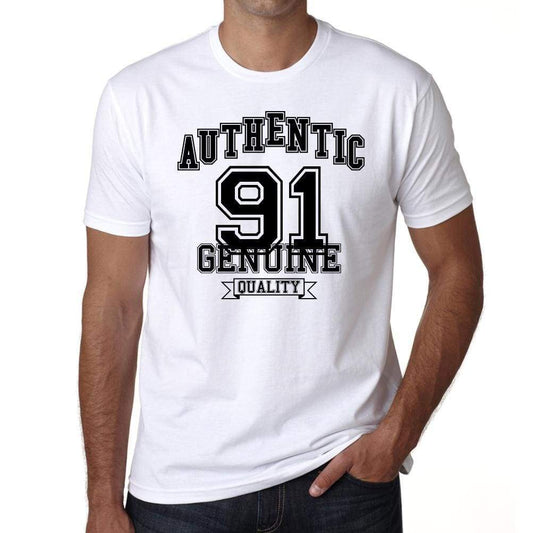 91 Authentic Genuine White Mens Short Sleeve Round Neck T-Shirt 00121 - White / S - Casual