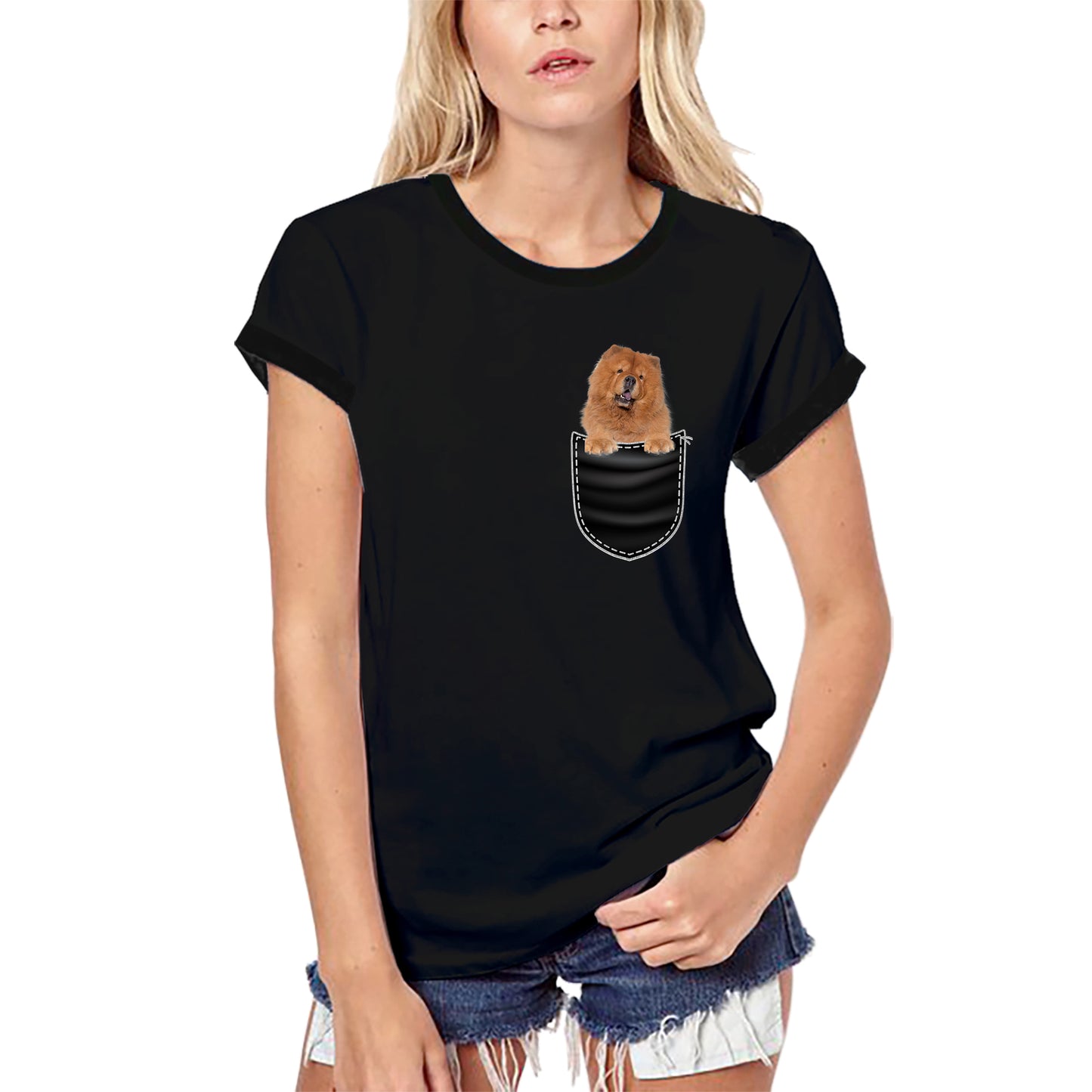 ULTRABASIC Graphic Women's T-Shirt Chow Chow - Cute Dog In Your Pocket - Vintage